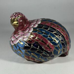 Vintage Quail Bird Figurine Multi-Color w Gold Accents Decorative‎ Mosiac Style